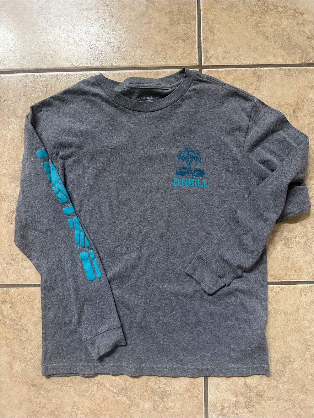 O'Neill Charcoal Long Sleeve Tee with Teal Logo